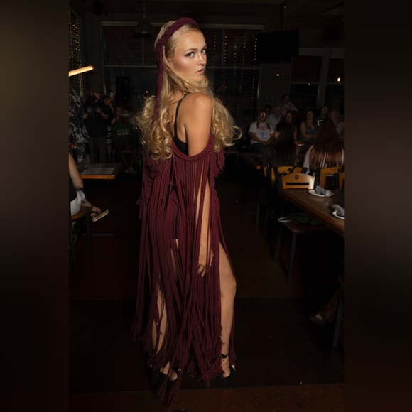 Handmade Wine Red Macramé Dress Unique Small - Picture 14 of 16